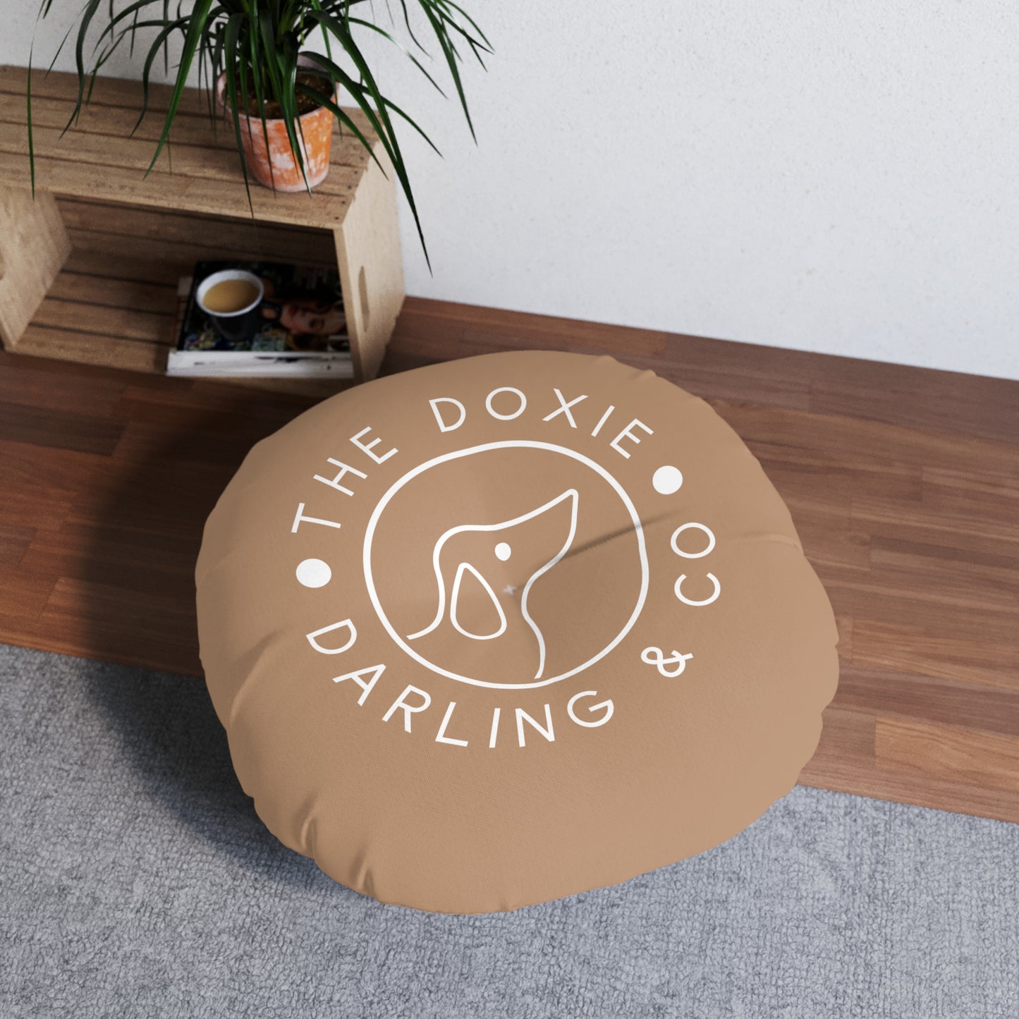 Doxie Collection Brown Round Floor Pillow